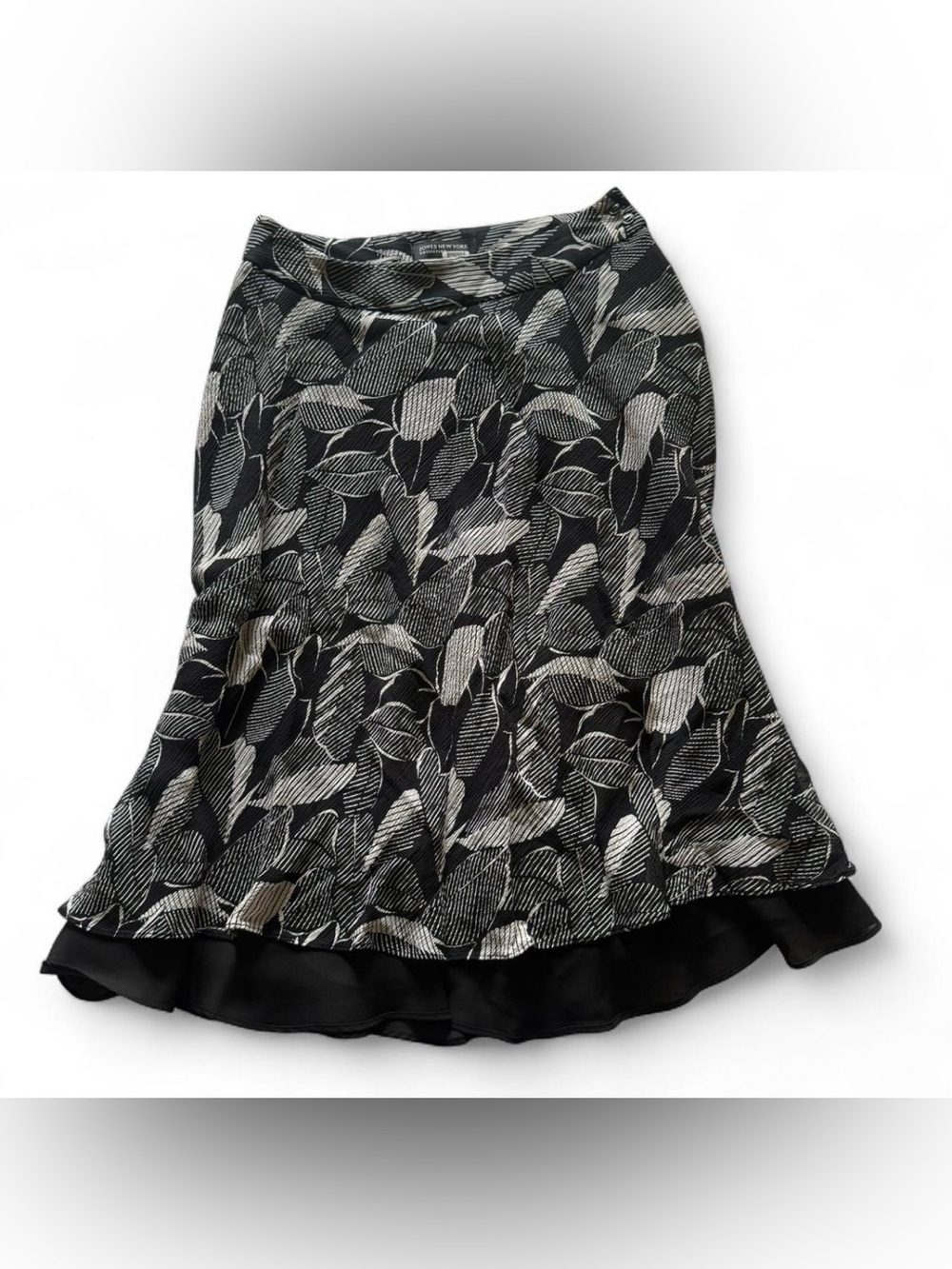 Jones New York Collection Silk Black White Abstract Print Midi Skirt Size 6